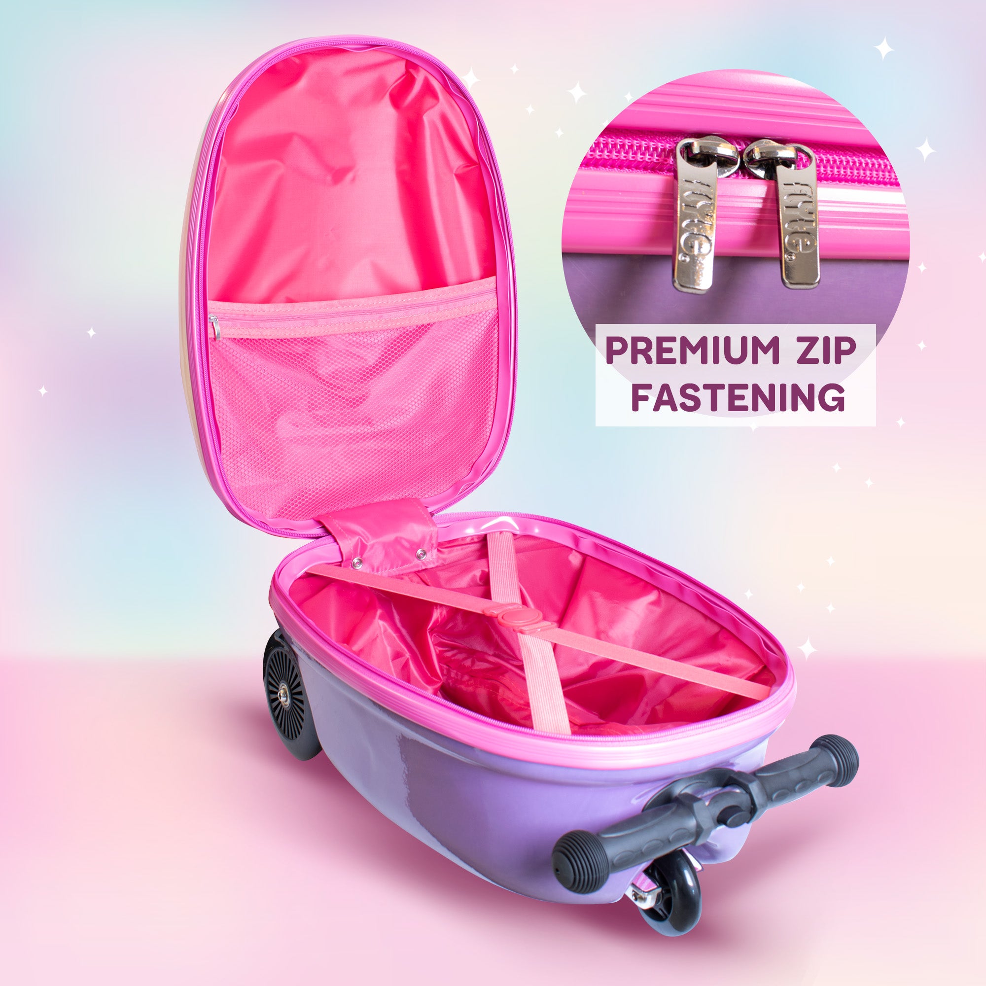 Luna Unicorn scooter suitcase interior showing spacious packing compartment with organized storage space