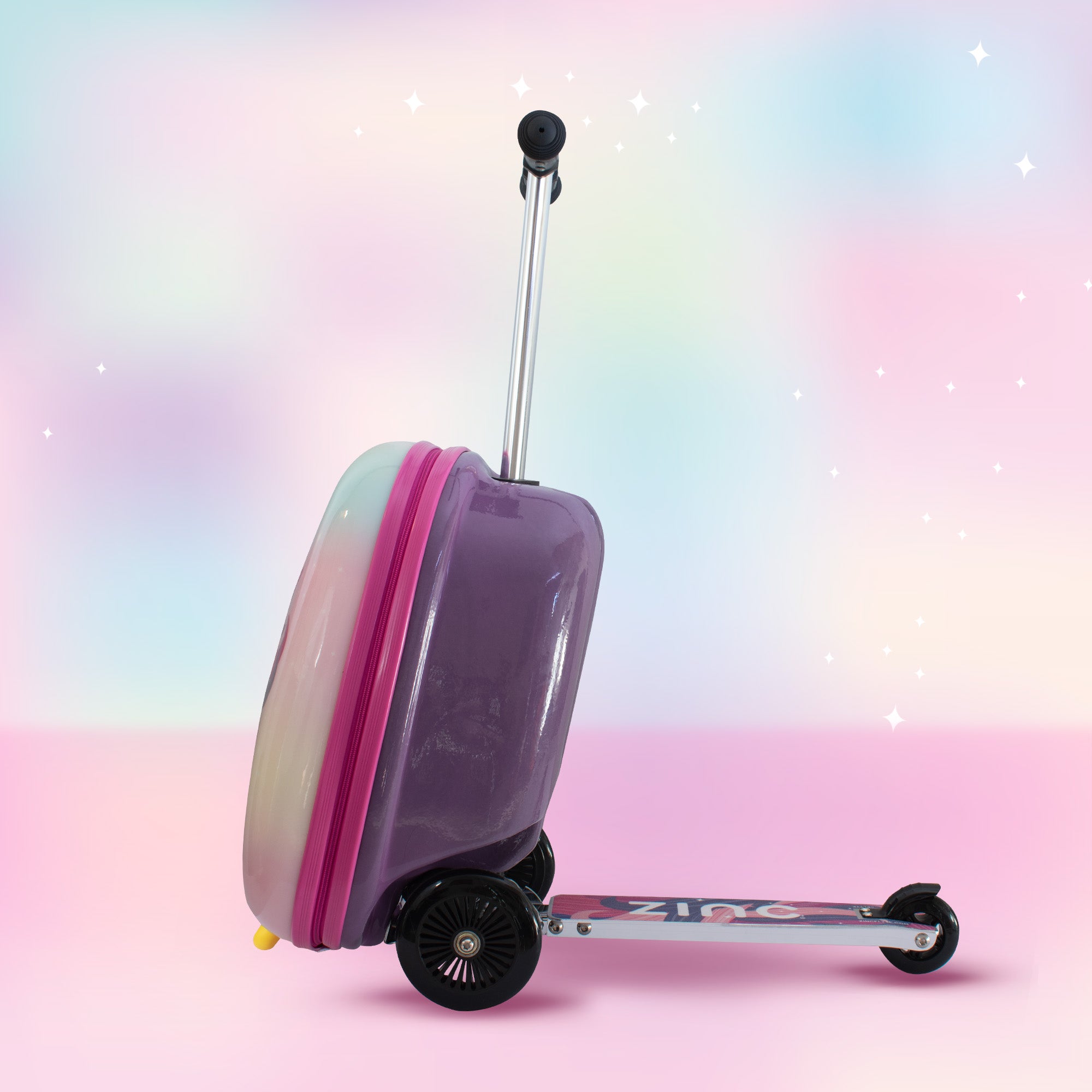 Side profile of Luna Unicorn scooter in riding position with integrated deck and steering mechanism