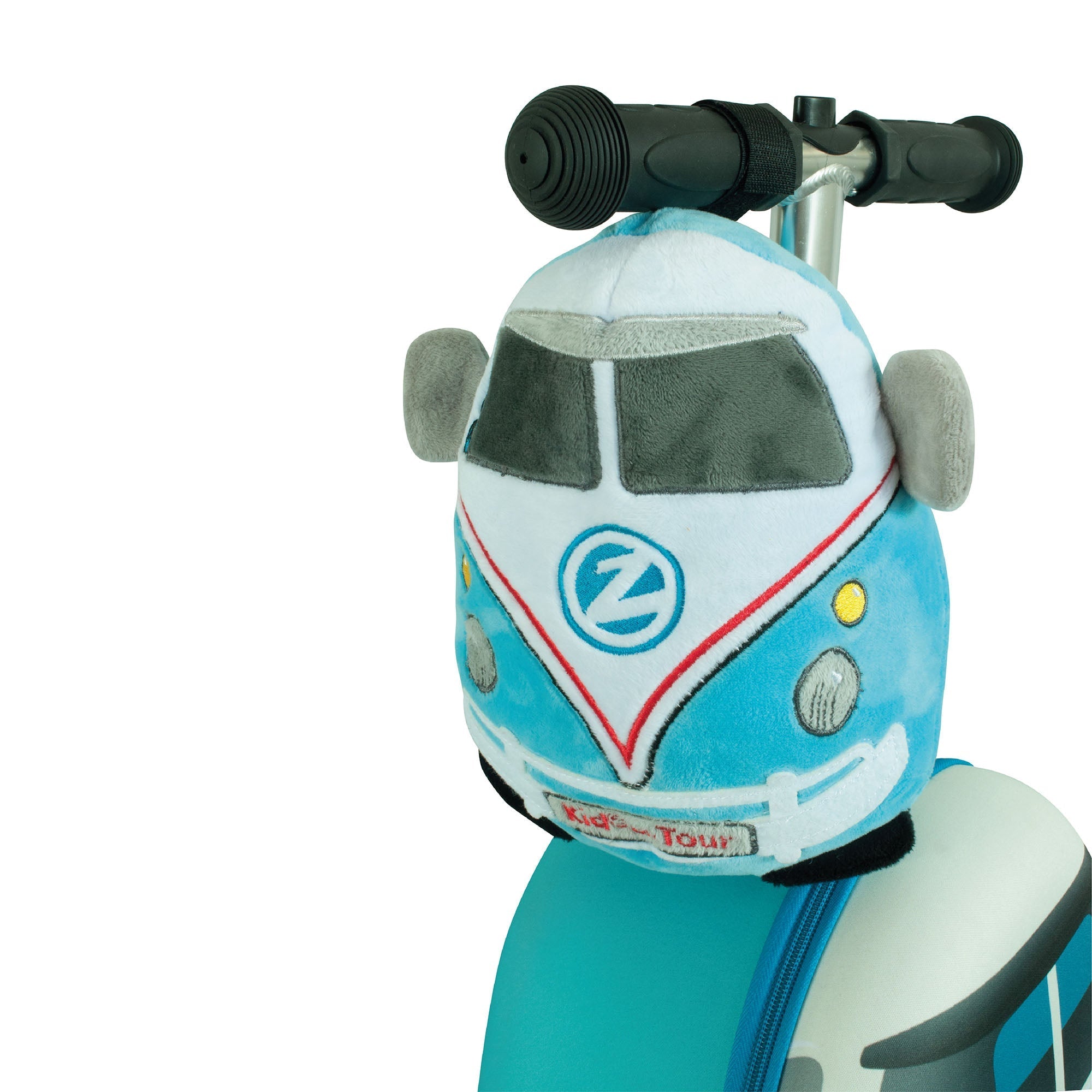 Zinc Flyte Plush H2O close-up view highlighting soft fabric texture and adorable character features - conveniently hanging on scooter handles