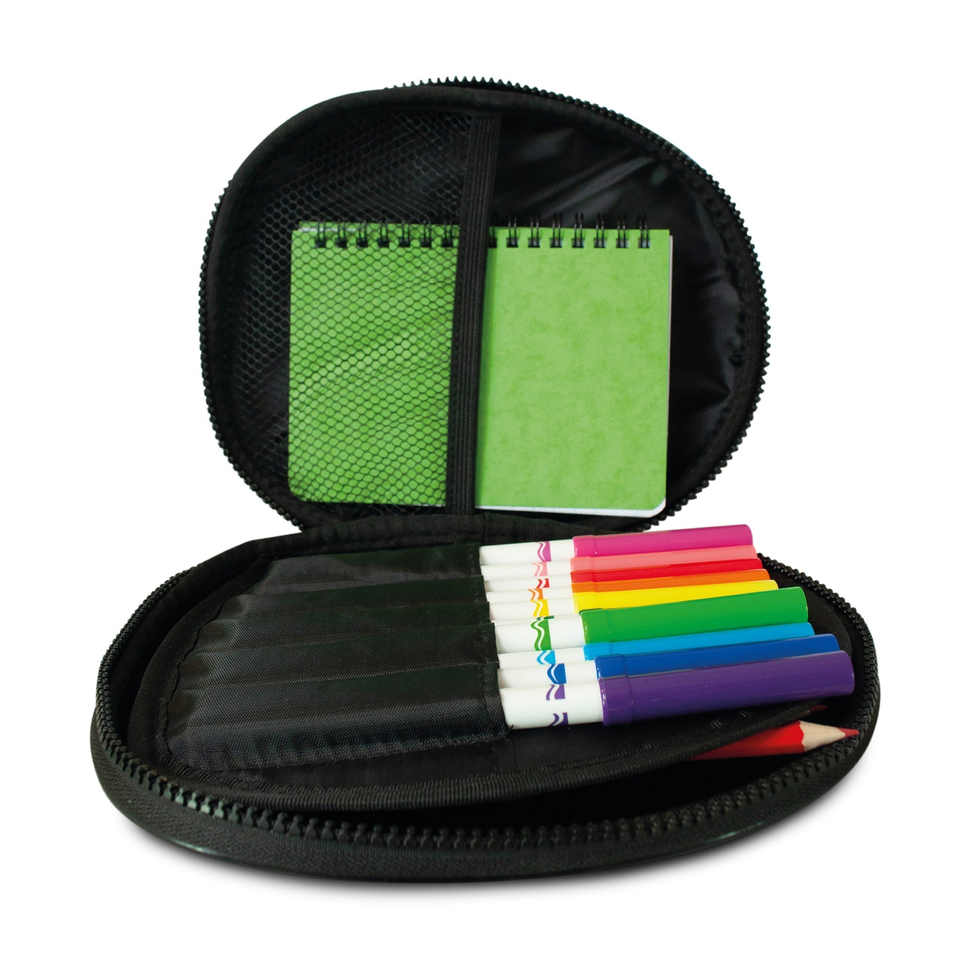 Zinc Flyte Pencil Case Polly the Panda open view displaying spacious interior for pens, pencils and school essentials