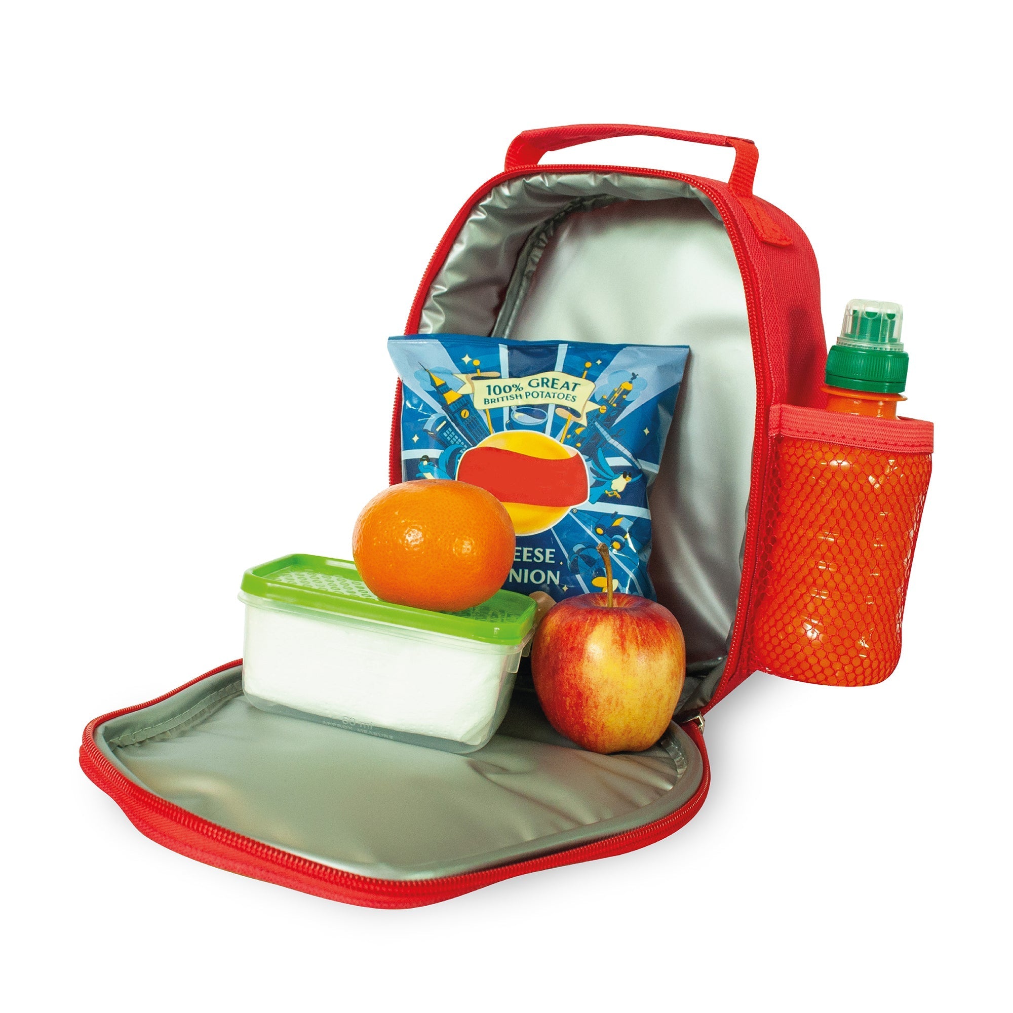 Zinc Flyte Lunch Bag Darwin the Dino open view displaying spacious insulated interior for food storage and school lunches