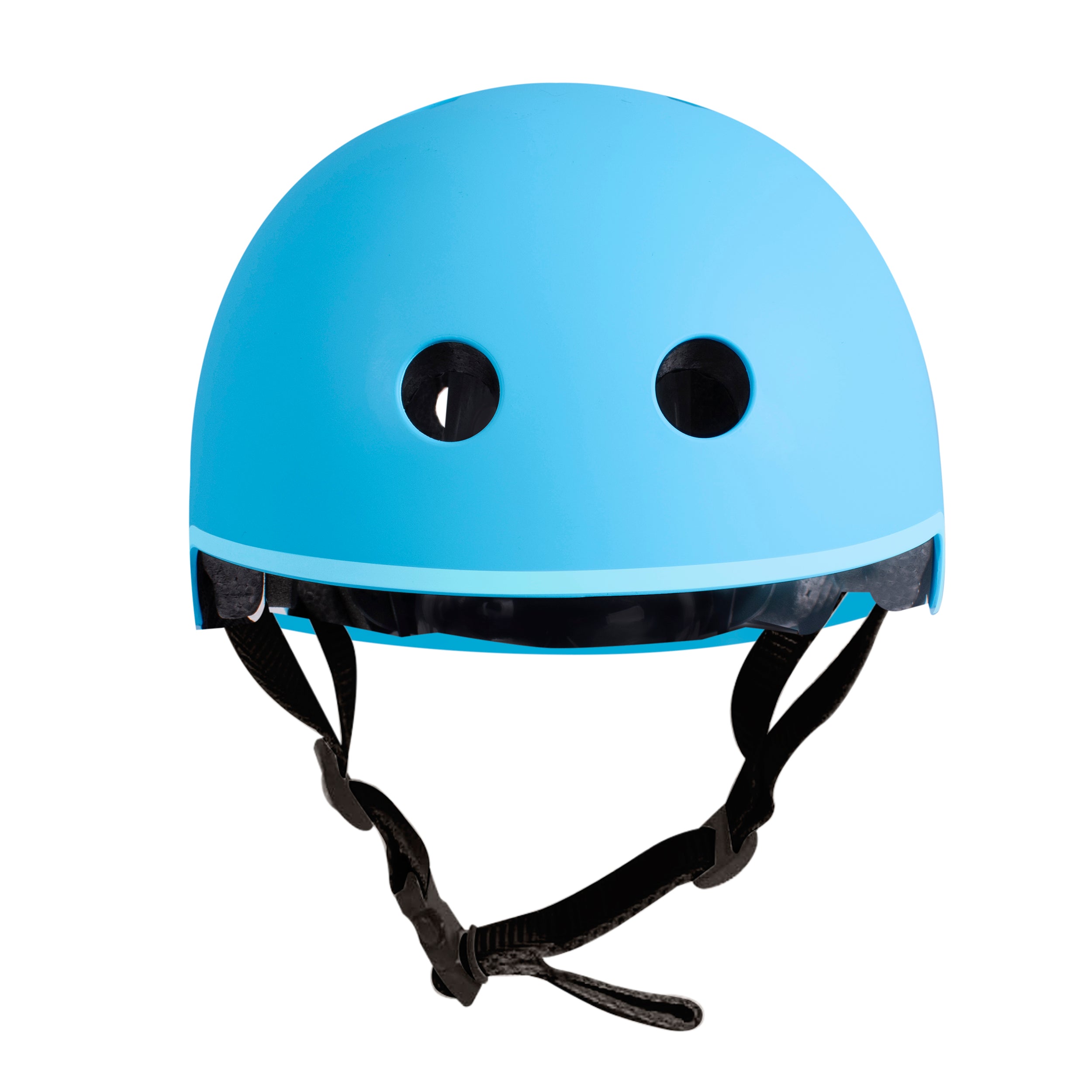 Front angle view of blue Zinc helmet showing safety features and ventilation design