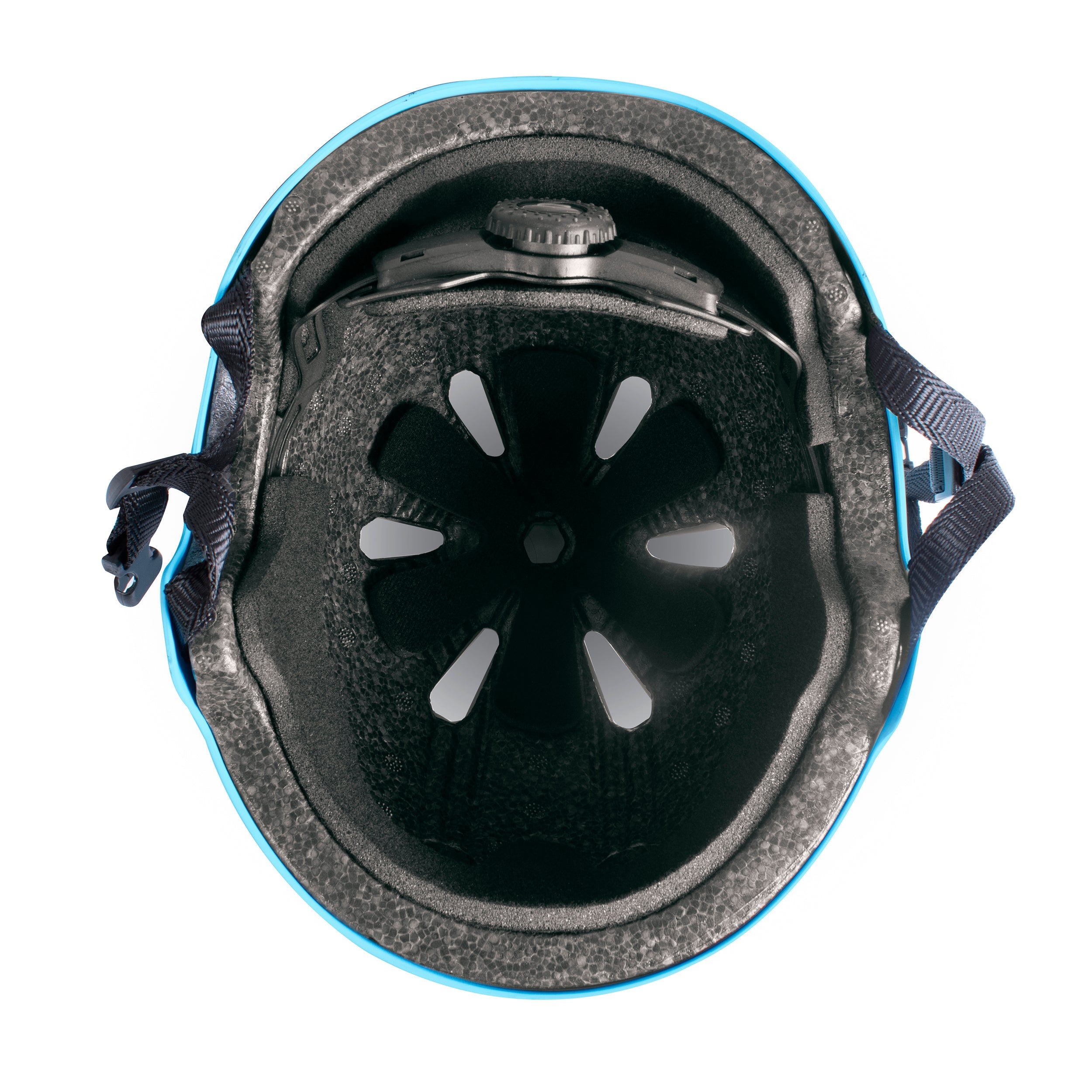 Interior view of blue Zinc Move helmet showing washable padding and comfort fit system