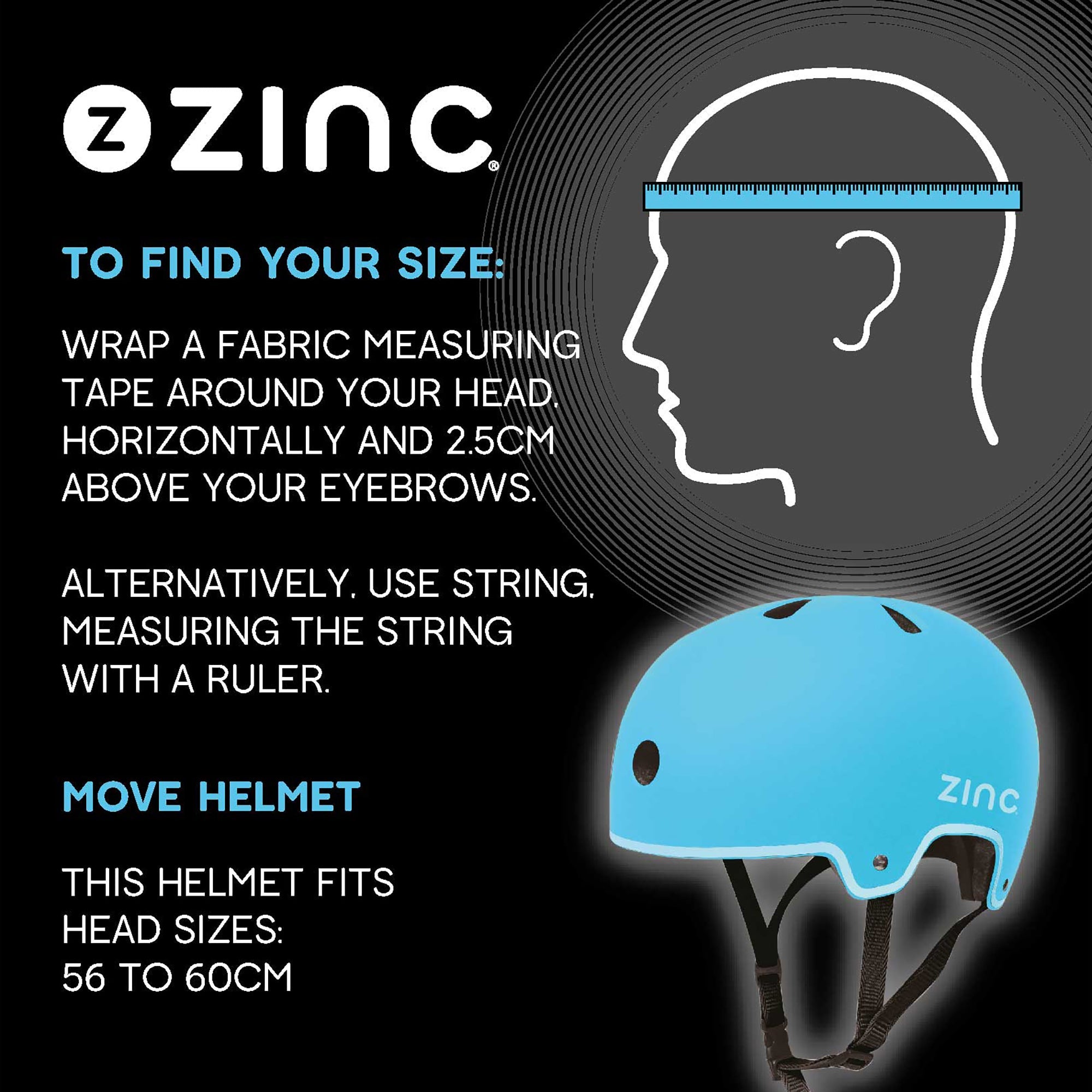 Zinc size guide for Move Scooter helmet