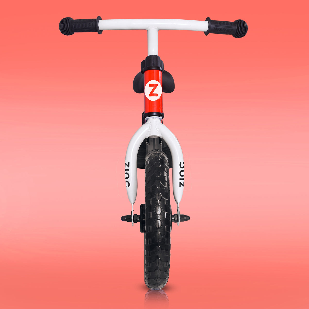 Zinc Flyte 12 Inch Dash Balance Bike Front View - Red Kids Balance Bike with Adjustable Handlebars