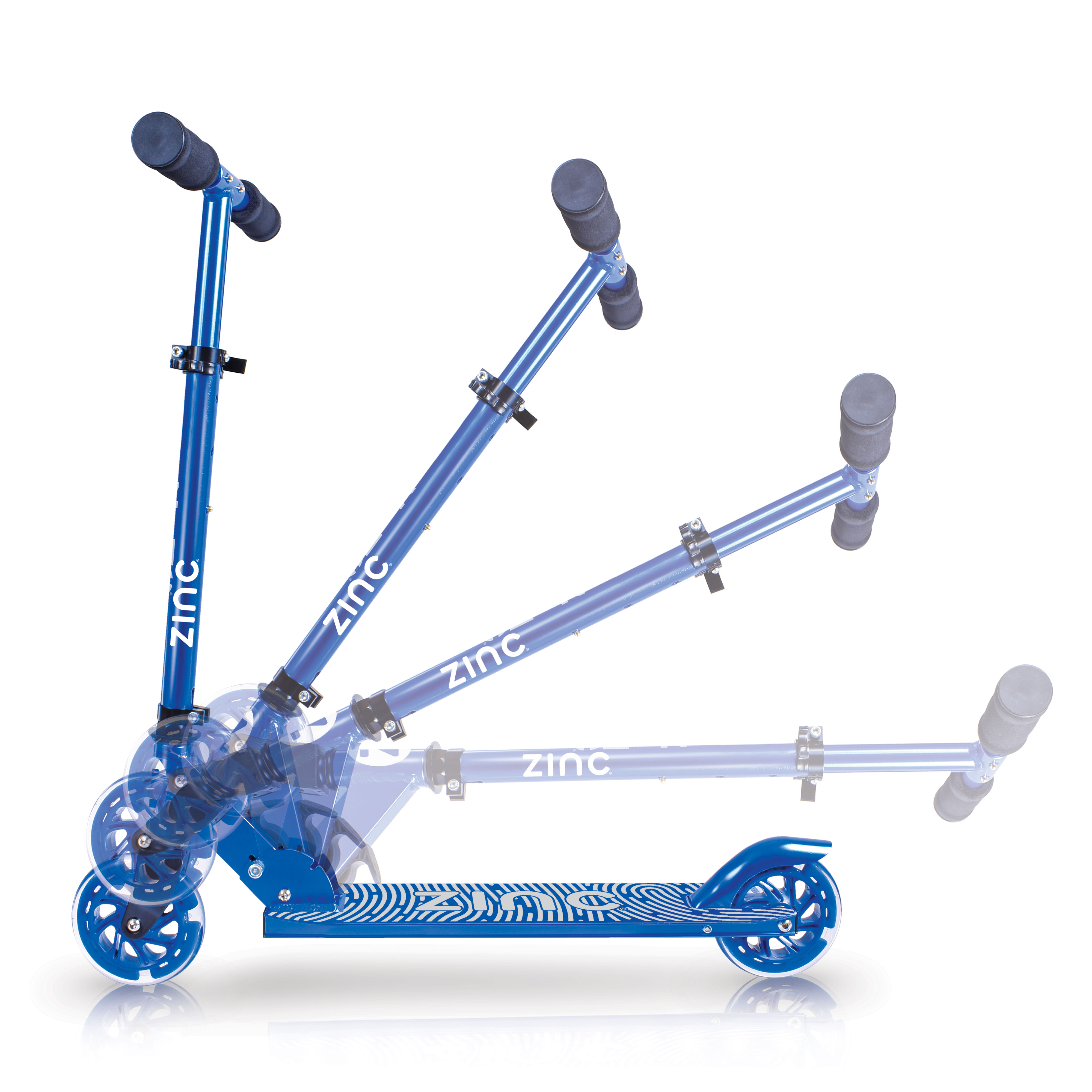 Compact folding scooter in storage position showing easy fold mechanism and portable 1.86kg design
