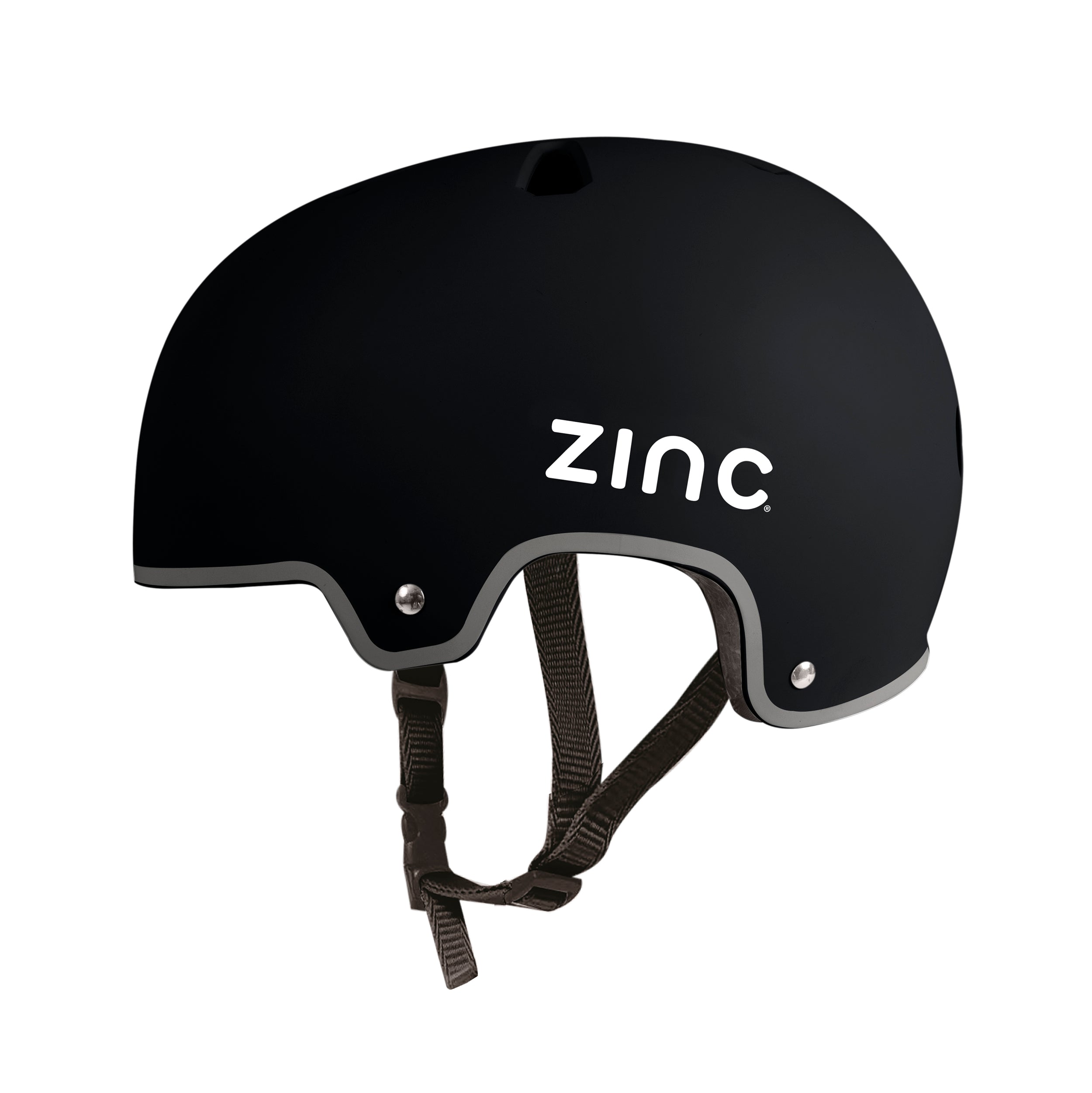 Side view of Zinc Move black helmet showing ventilation holes and adjustable straps