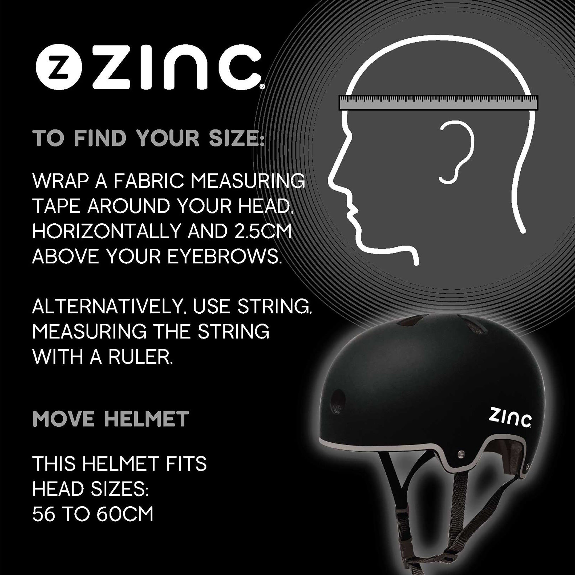 Zinc size guide for helmet 