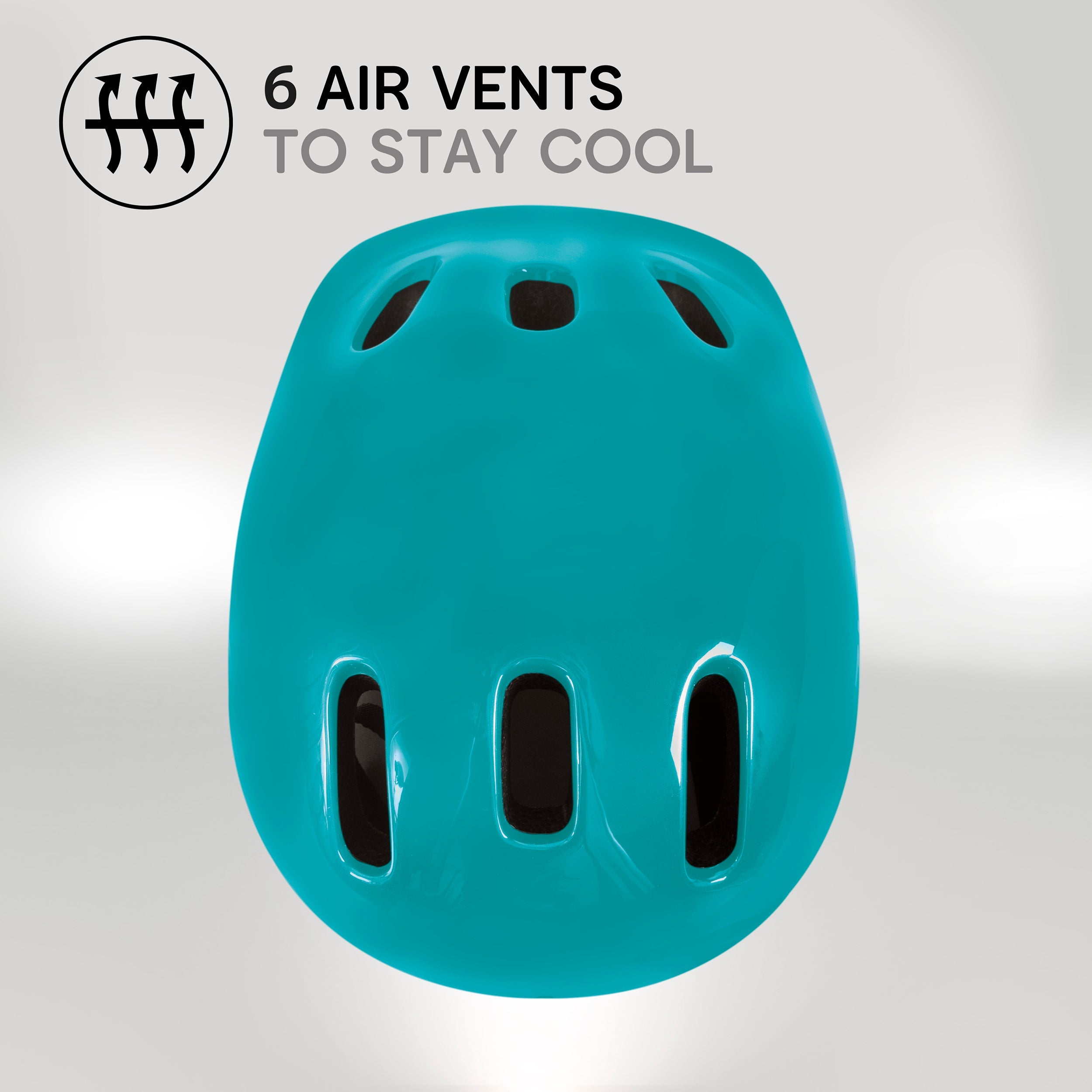 Zinc children's blue bike helmet top view with 6 cooling vents for temperature control
