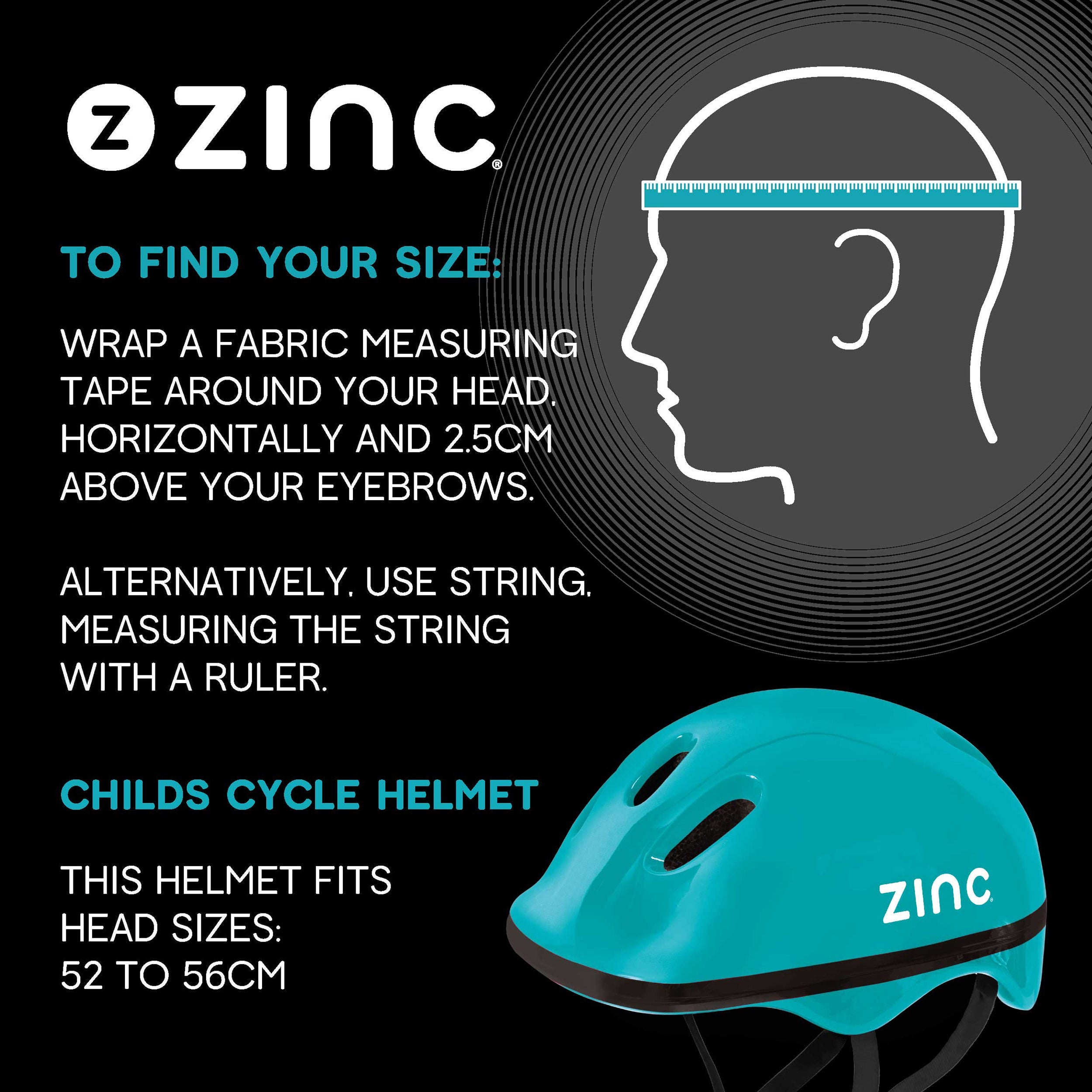 Zinc Measurement guide for fitting Zinc Bike helmet blue