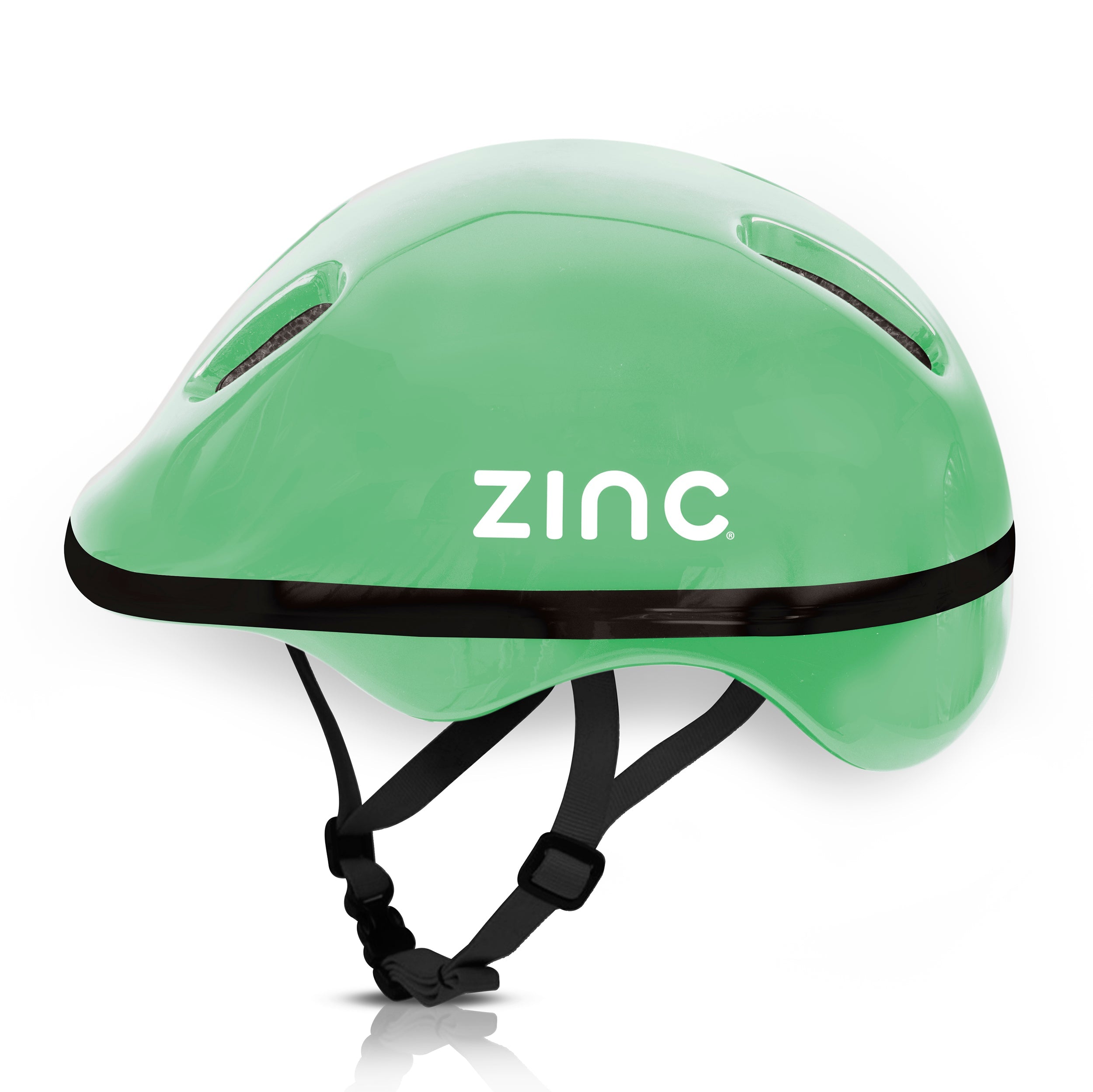 Zinc children's mint green bike helmet side view showing ventilation holes and adjustable straps for 52-56cm head sizes