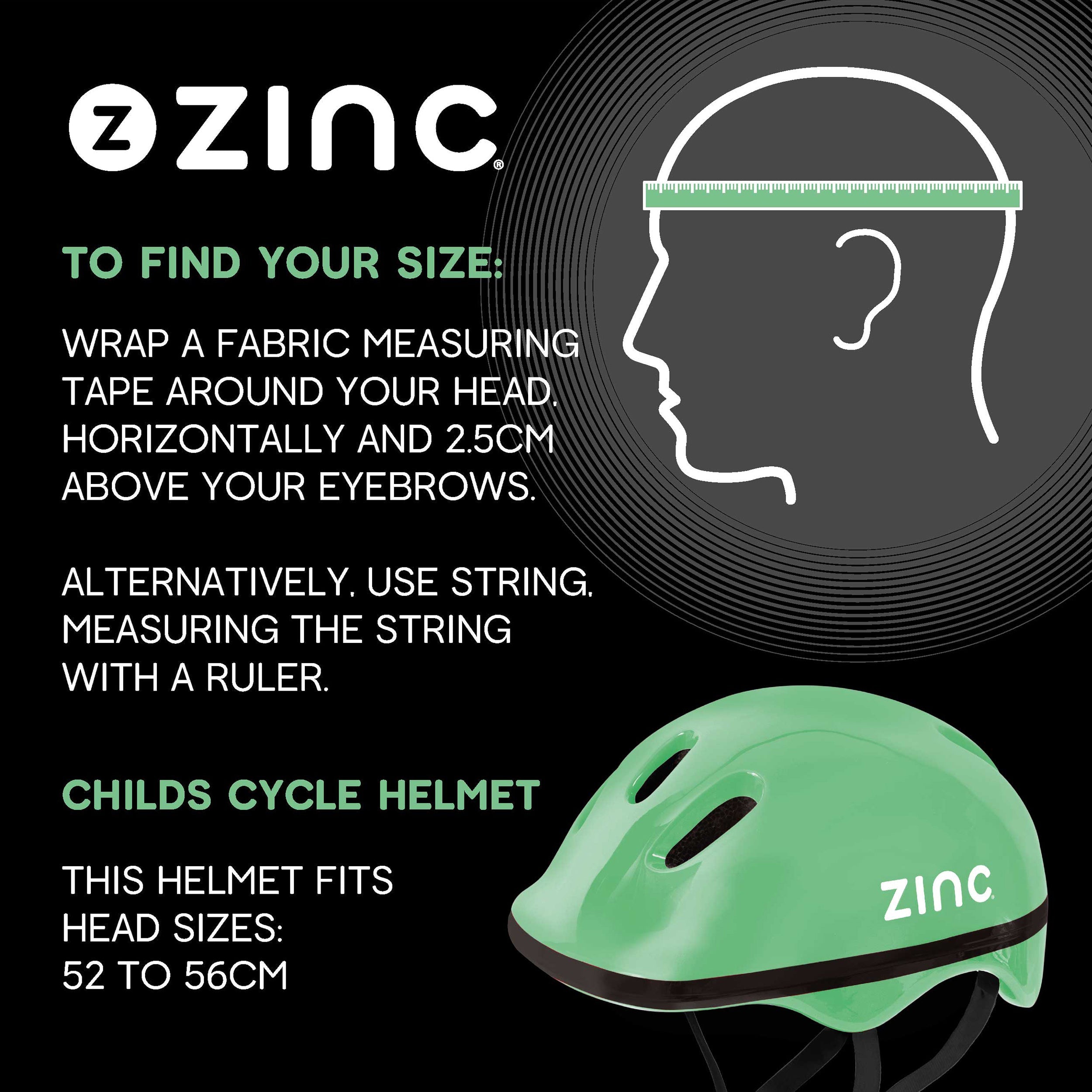 Zinc Measurement guide for fitting Zinc Bike helmet green