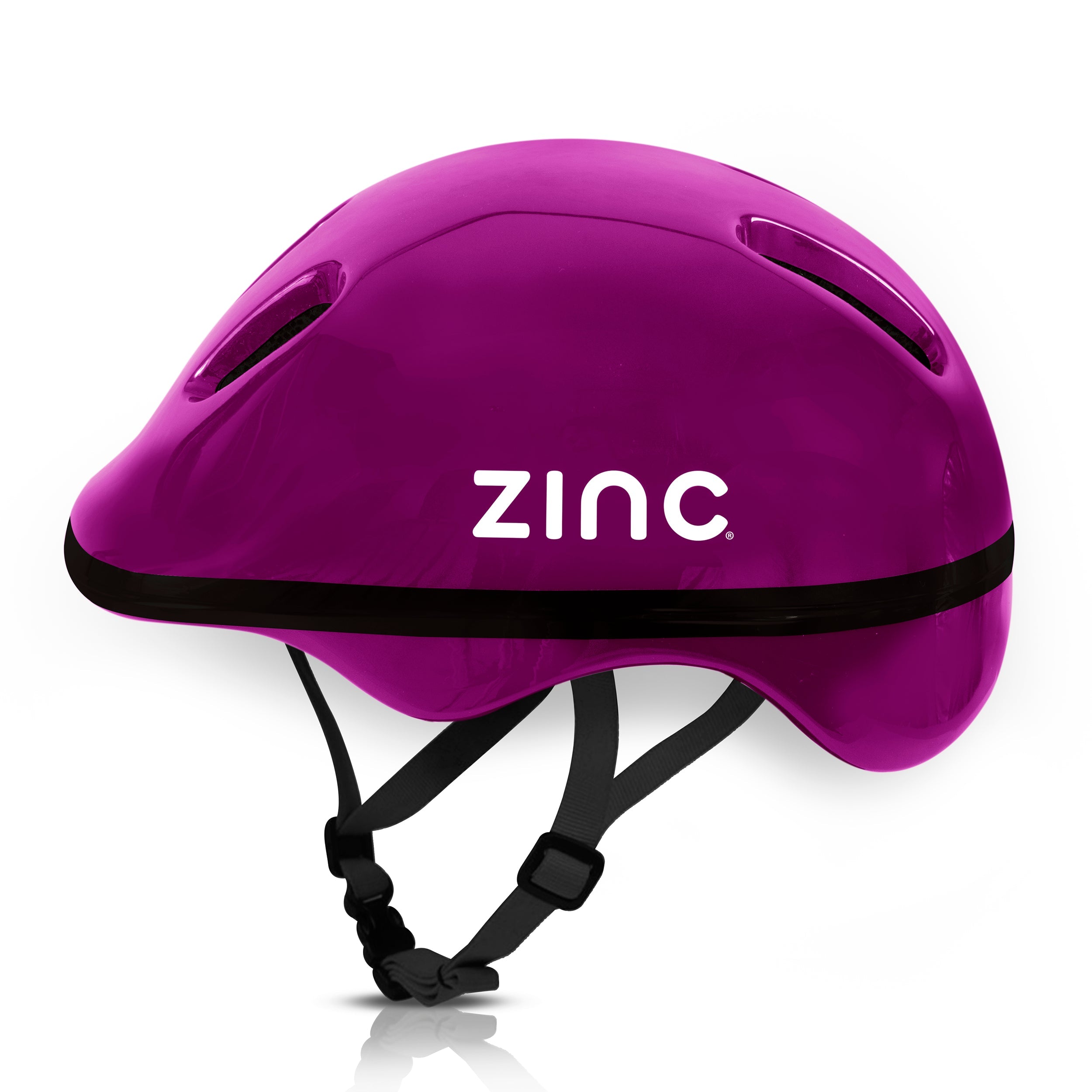 Zinc children's plumb bike helmet side view showing ventilation holes and adjustable straps for 52-56cm head sizes