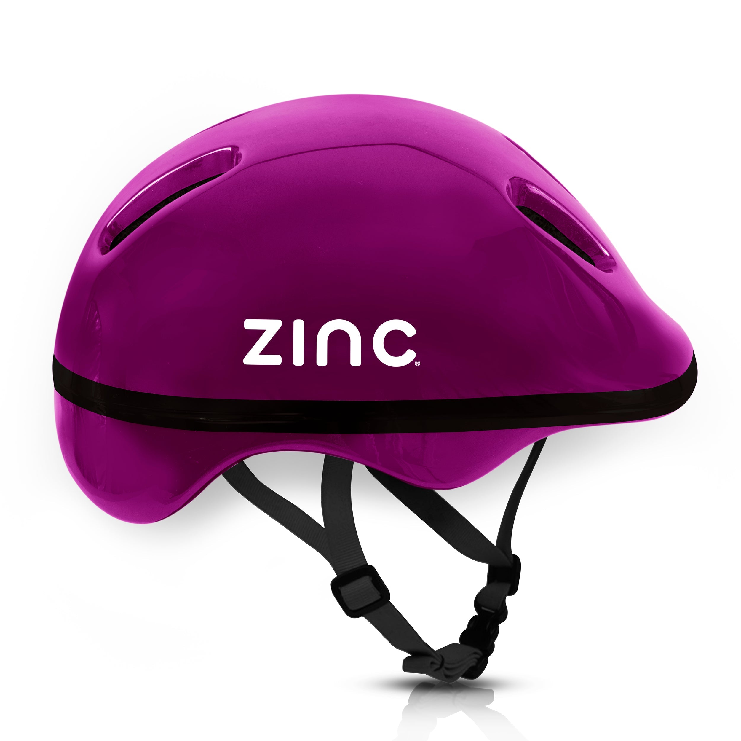 Zinc children's plumb bike helmet side view showing ventilation holes and adjustable straps for 52-56cm head sizes