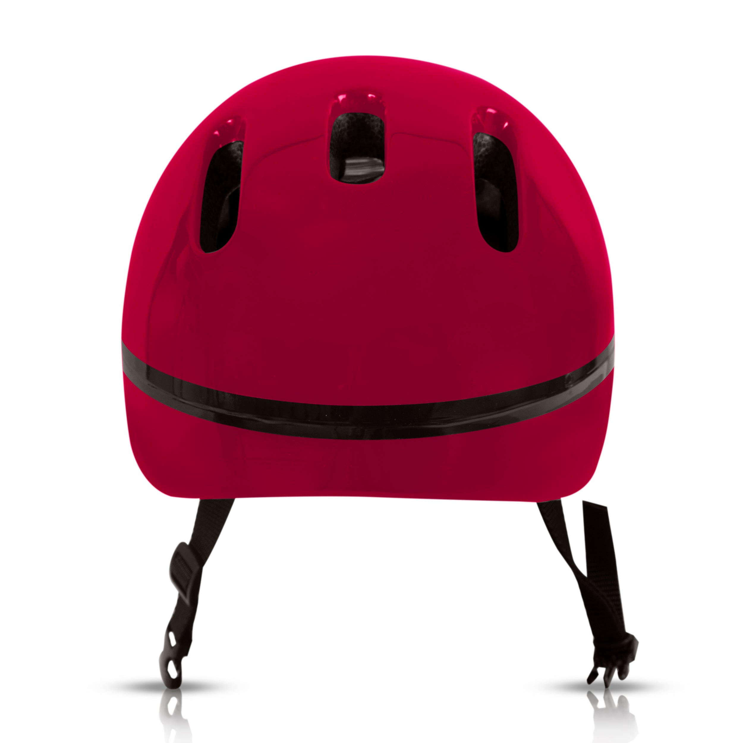 Zinc children's red bike helmet back view displaying cooling vents and size adjustment dial
