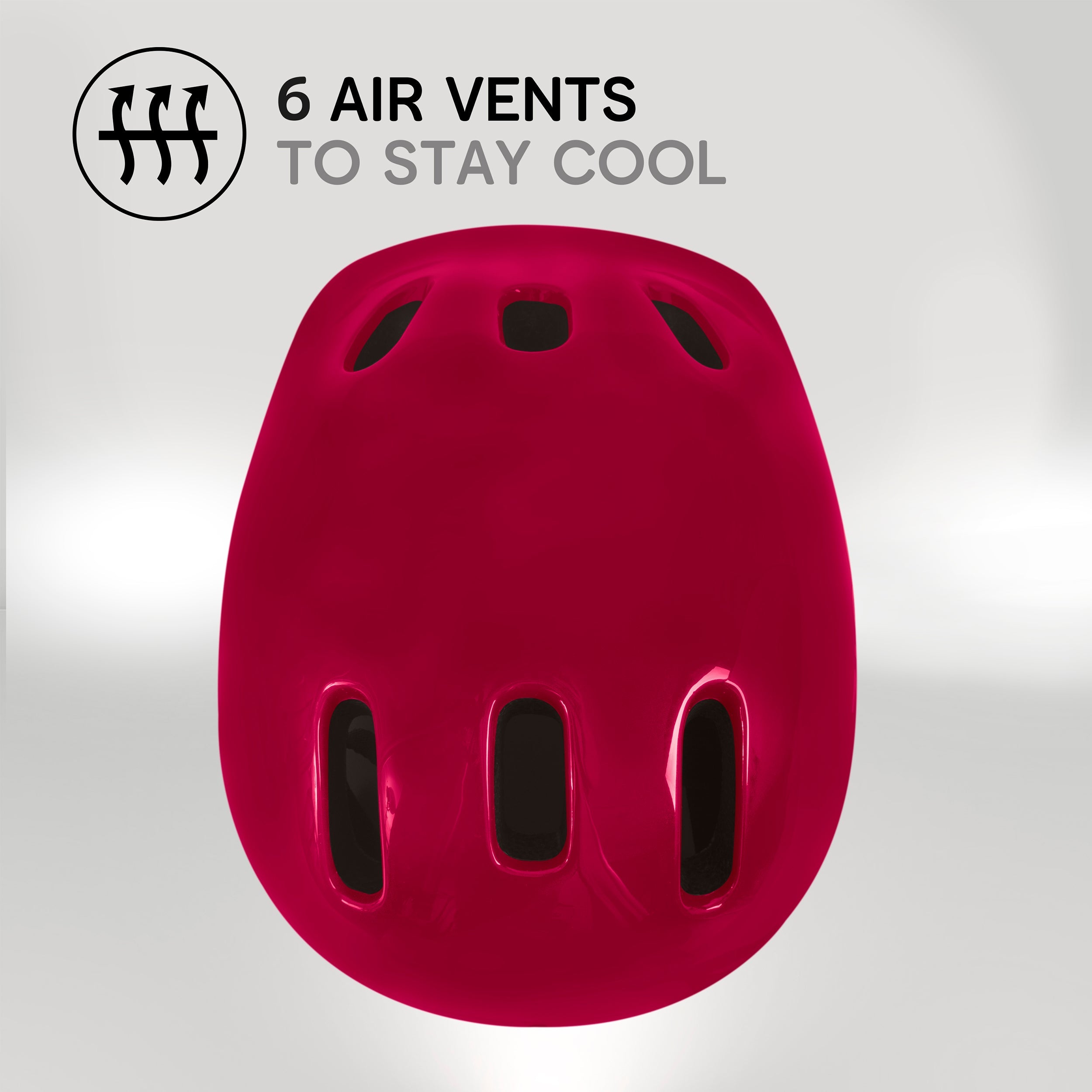 Zinc children's red bike helmet top view with 6 cooling vents for temperature control