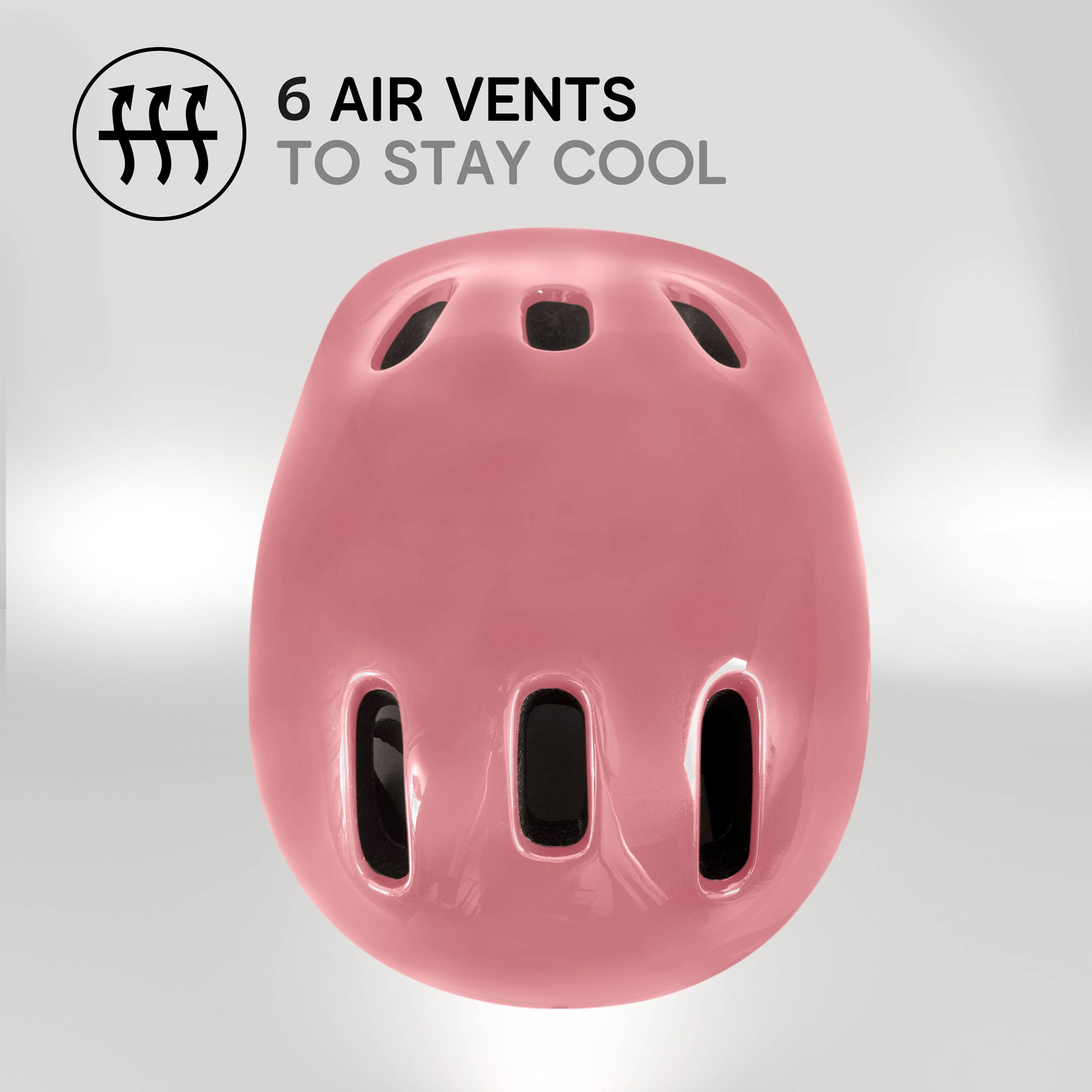 Zinc children's pink bike helmet top view with 6 cooling vents for temperature control