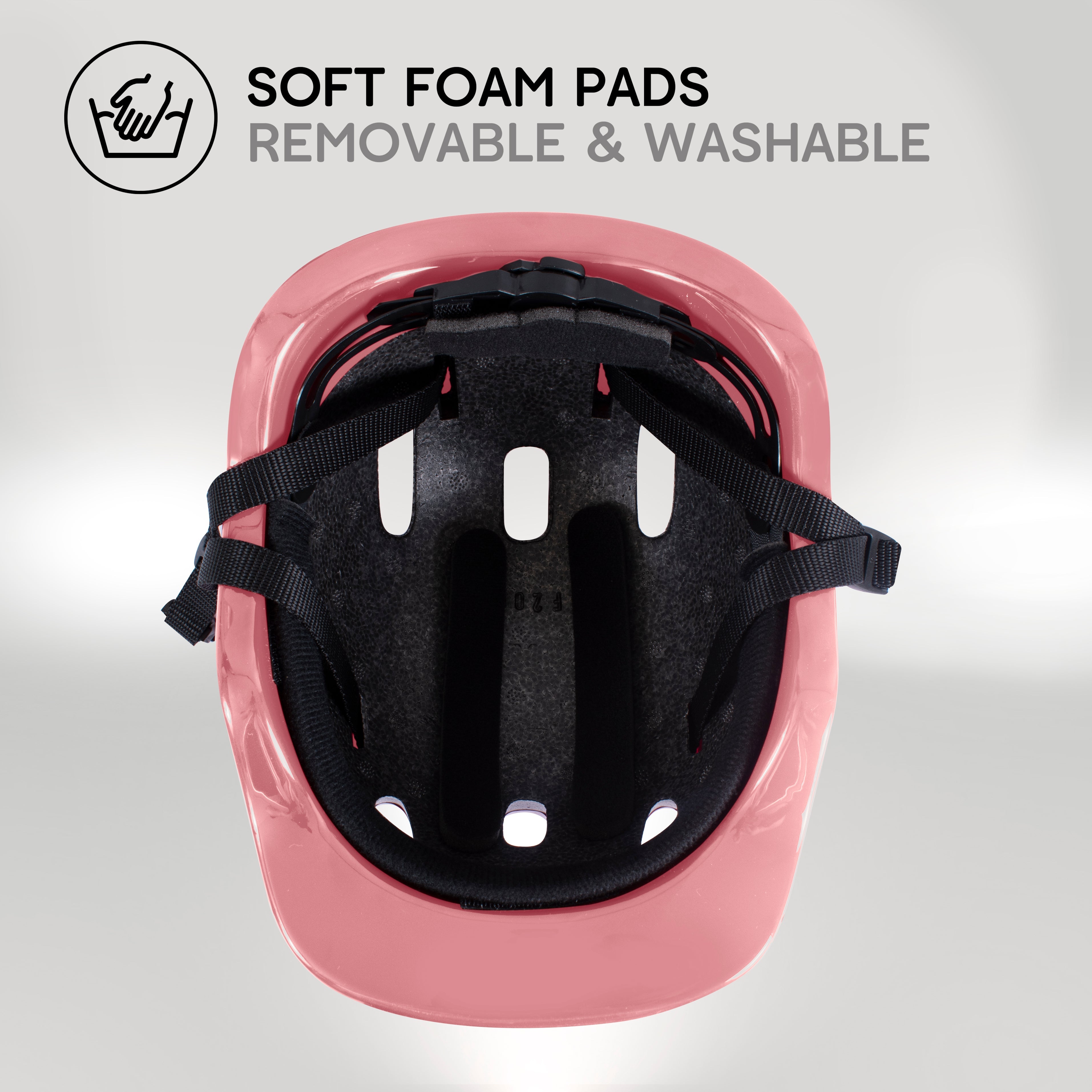 Zinc children's pink bike helmet interior showing washable padding and comfort fit system