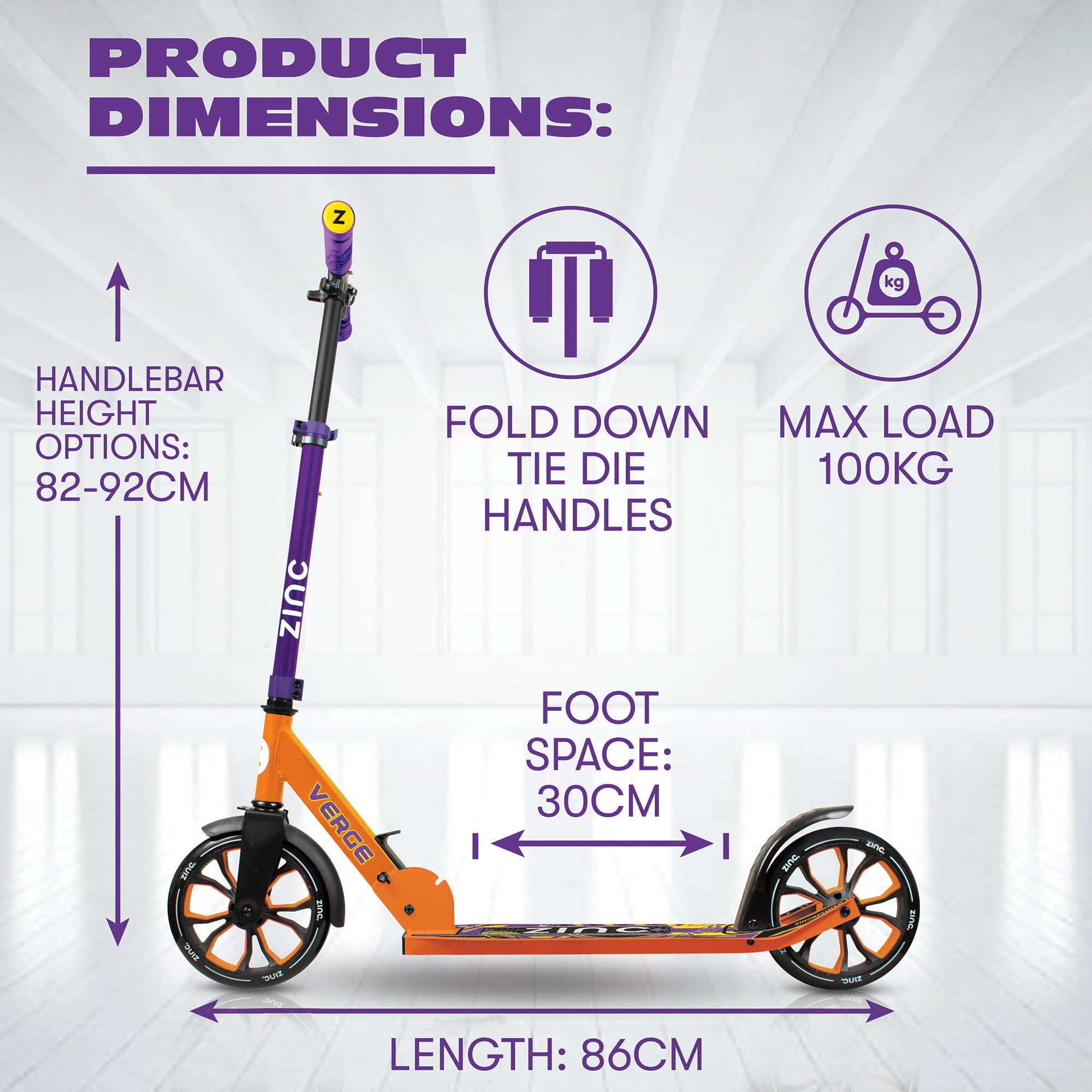 Zinc Verge Big Wheel Folding Scooter Orange Purple - Close-up Detail View