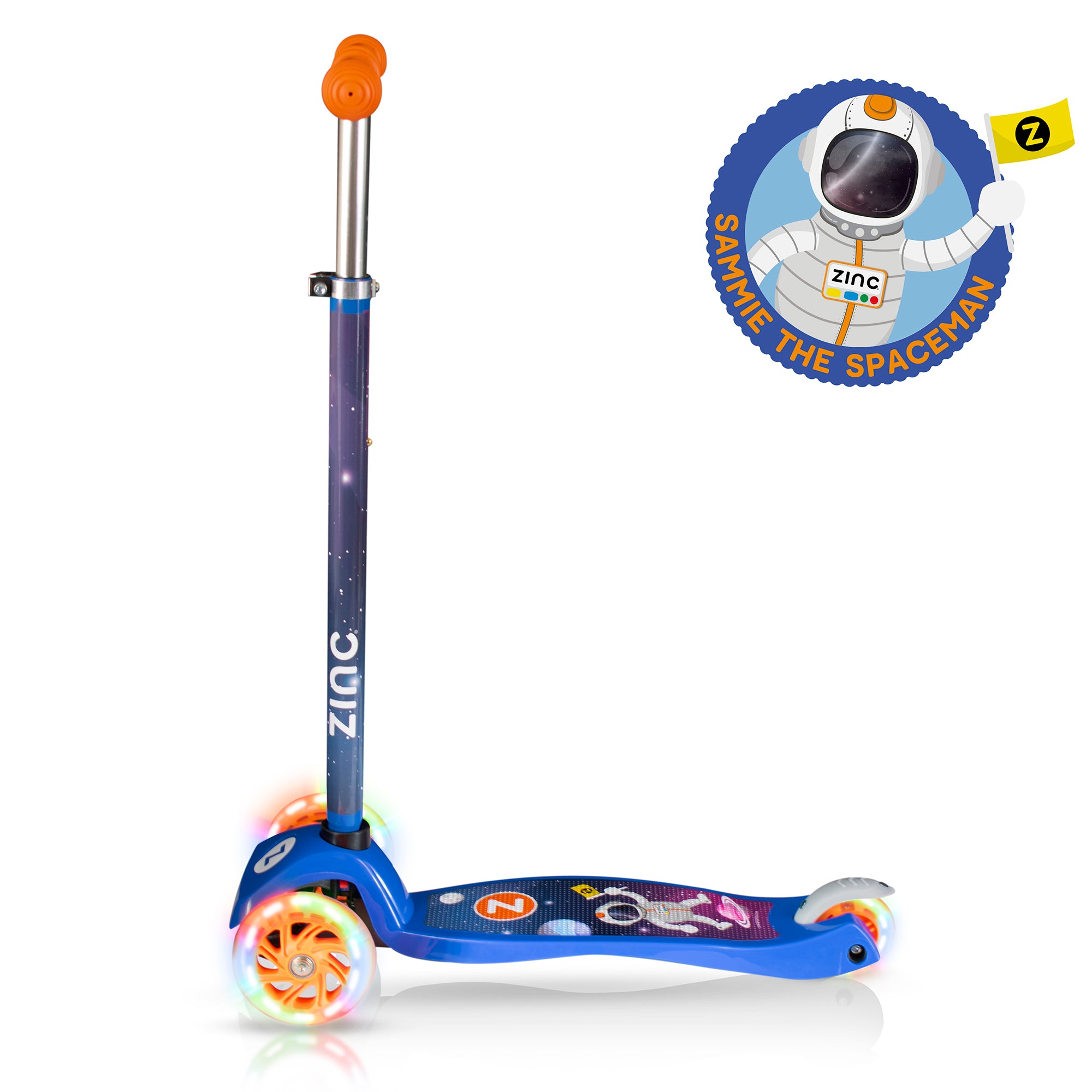 Zinc Explorer spaceman scooter side profile showing space-themed graphics