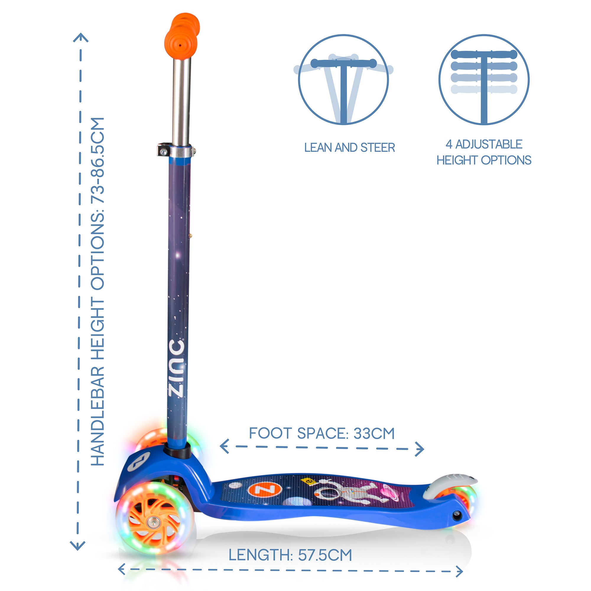 Zinc Explorer three-wheeled spaceman scooter complete product view