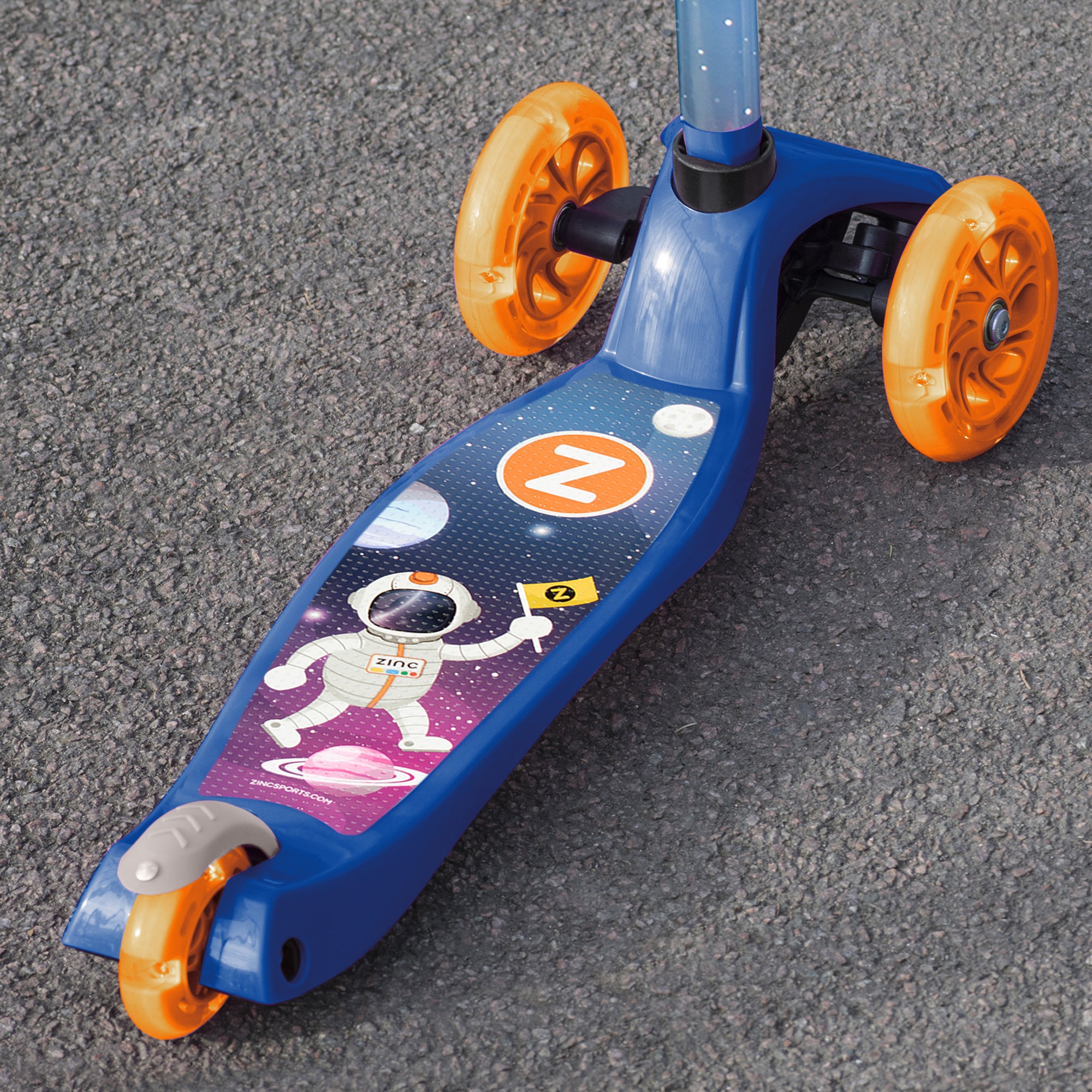 Zinc Explorer spaceman scooter showing light-up wheel features