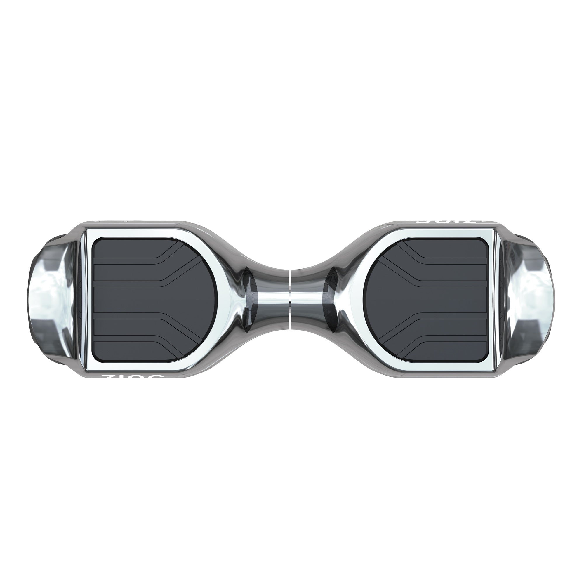 Overhead view of self balancing hoverboard displaying grip plates, LED positioning, and Bluetooth speaker integration