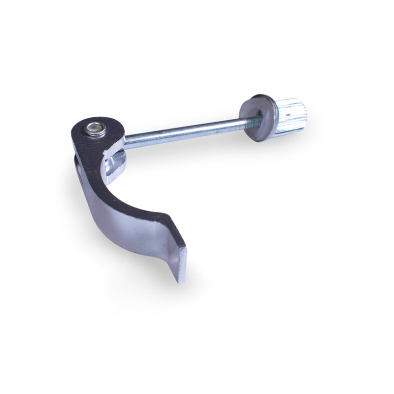 A black quick release skewer for electric scooters, with metal components and a bolt mechanism.